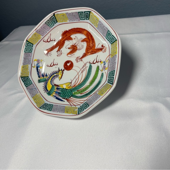 Set of 2- Colorful Dragon and Phoenix Decorative footed Dish